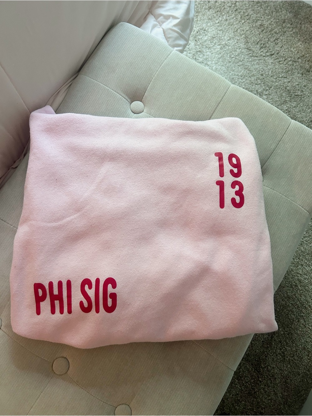 Gildan Pink Phi Sig Sweatshirt with Red Lettering